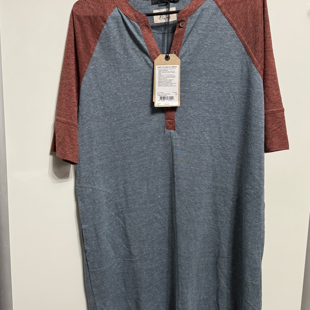 Prana Women’s Cozy Up Henley Dress NWT  Blue and Rust Size Medium